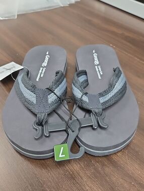 George Size 7 Black and Grey Striped Thong Style Flip Flop Sandal